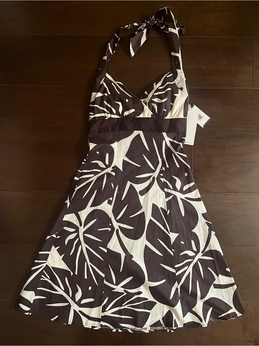 BNWT Y2K Halter Floral Halter A-Line Dress - Brown & White